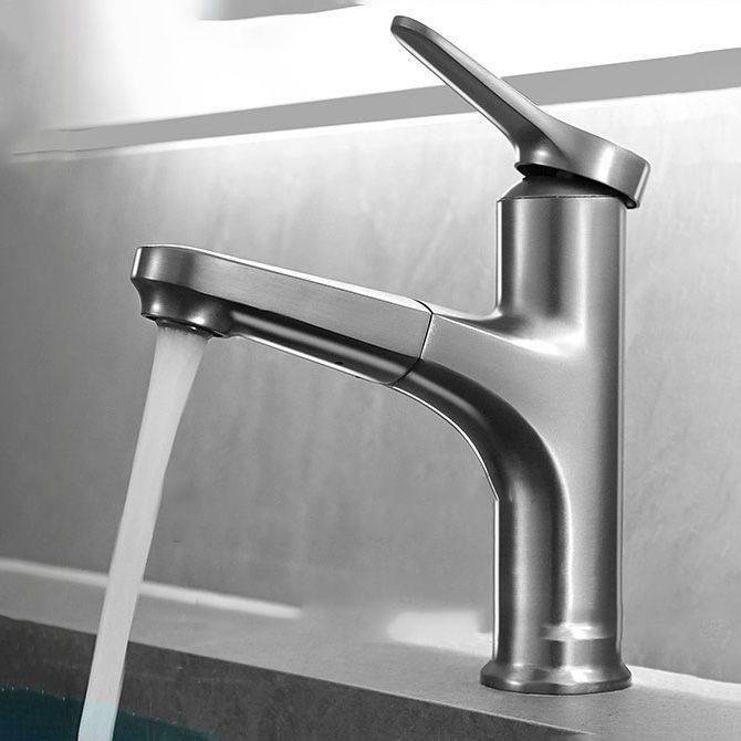 Contemporary Bath Faucet Brass Lever Handle Pull-Out Sink Faucet