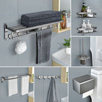 Contemporary Metal 5-piece Bathroom Accessories Set with Bath Shelf