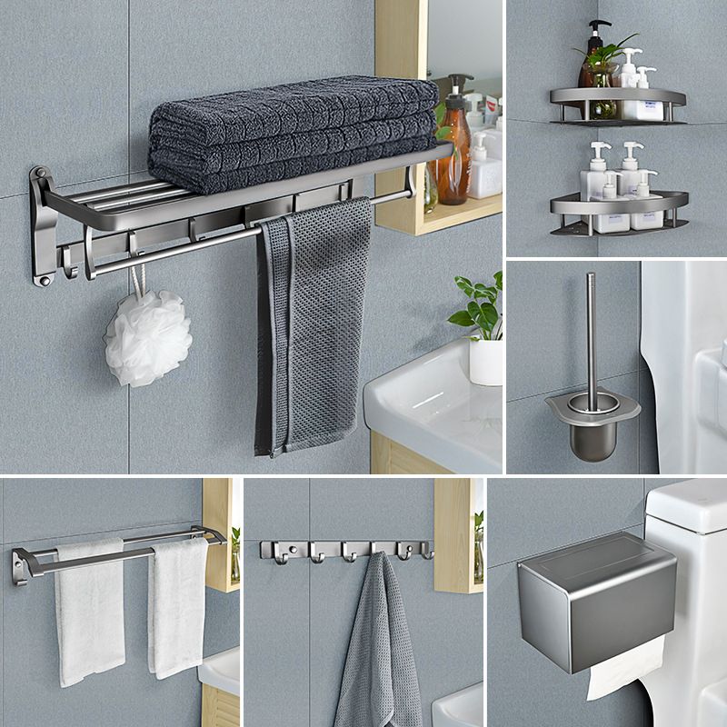 Contemporary Metal 5-piece Bathroom Accessories Set with Bath Shelf