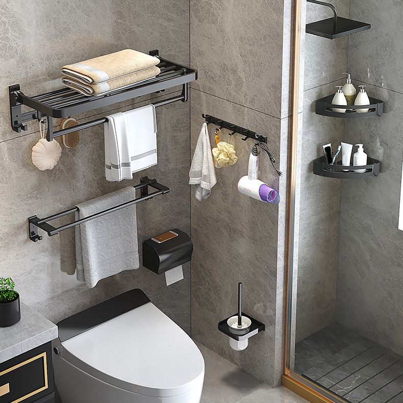 Modern Matte Black Bathroom Accessory Set with Bath Shelf/Towel Hooks/Towel Bar