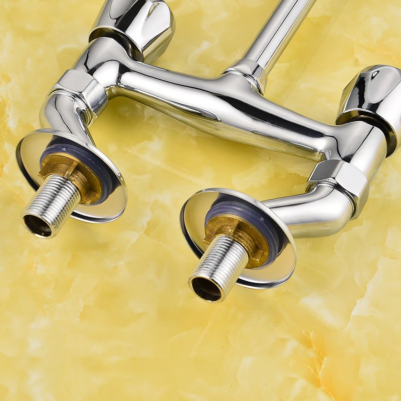 Contemporary Widespread Bathroom Faucet Knob Handle Goose Neck Arc Solid Brass Faucet