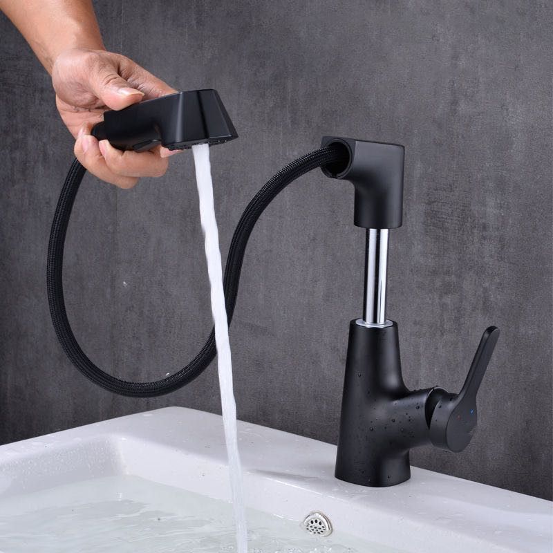 Modern Vessel Sink Faucet Copper Single Handle Pull Down Low Arc Vessel Faucet