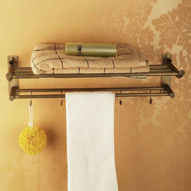 Worn Brass Traditional Bathroom Set with Bath Shelf/Paper Holder & Towel Bar