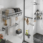 Modern Metal Bath Accessory Set Polished Silver Bath Shelf/Paper Holder/Towel Hook