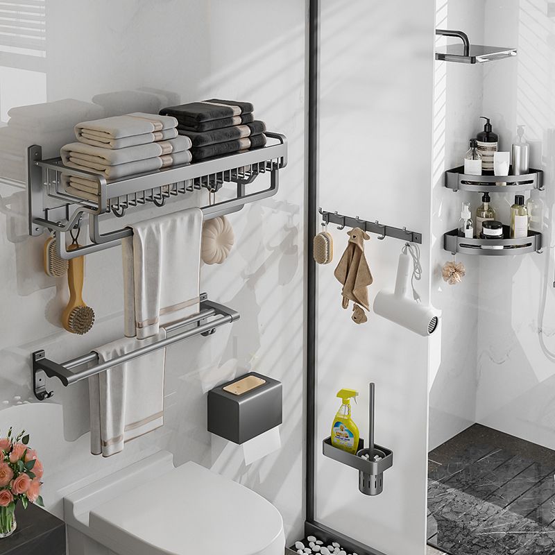 Modern Metal Bath Accessory Set Polished Silver Bath Shelf/Paper Holder/Towel Hook