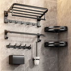 Contemporary Bathroom Accessory Set Matte Black Bathroom Set with Bathrobe Hooks/Towel Bar