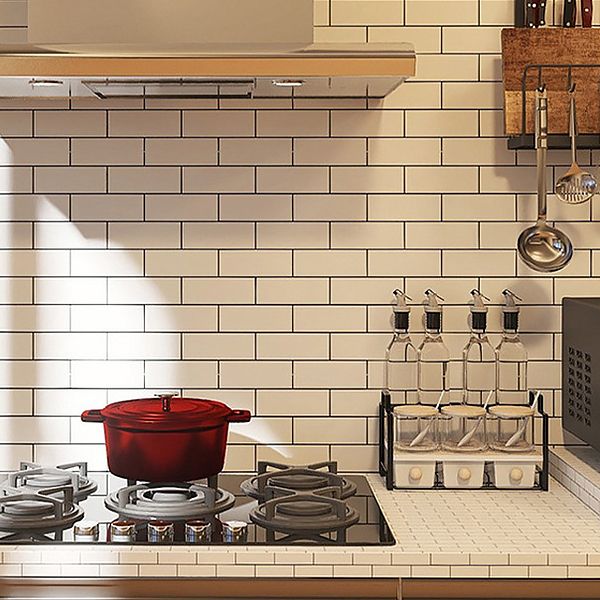 White Peel & Stick Tile Mirror Plastic Grid Wallpaper for Kitchen and Bathroom