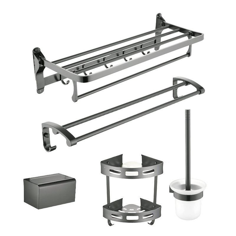 Contemporary Metal 5-piece Bathroom Accessories Set with Bath Shelf