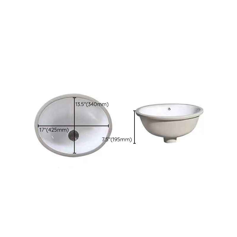 Modern Under-mount Sink Oval Porcelain with Pop-Up Drain Sink