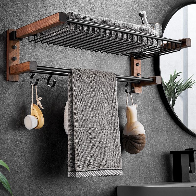 Wood & Aluminum Bathroom Set Brown Bathroom Accessory Set