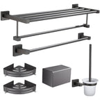 Contemporary bathroom accessories single piece or in a set made of gray metal