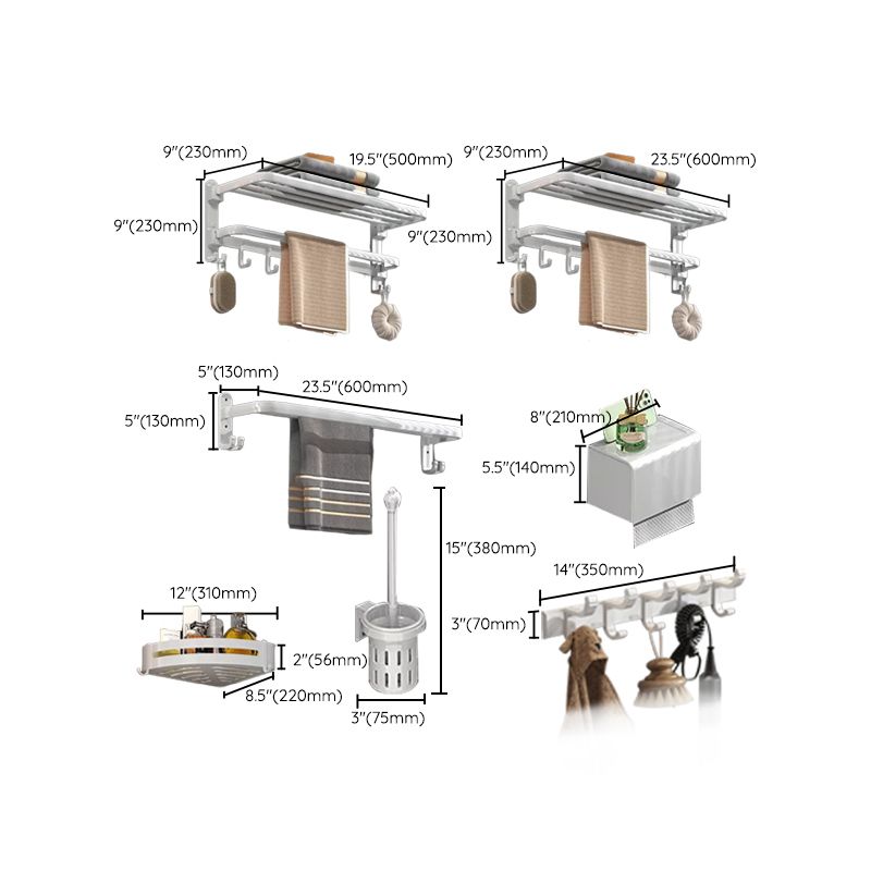 Modern white bathroom accessories as a single piece or in a set made of metal