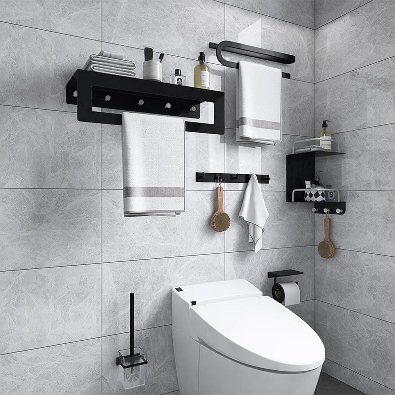 Black 6-piece Bathroom Accessory Set Modern Shower Curtain Rod / Bathrobe Hooks and Towel Bar