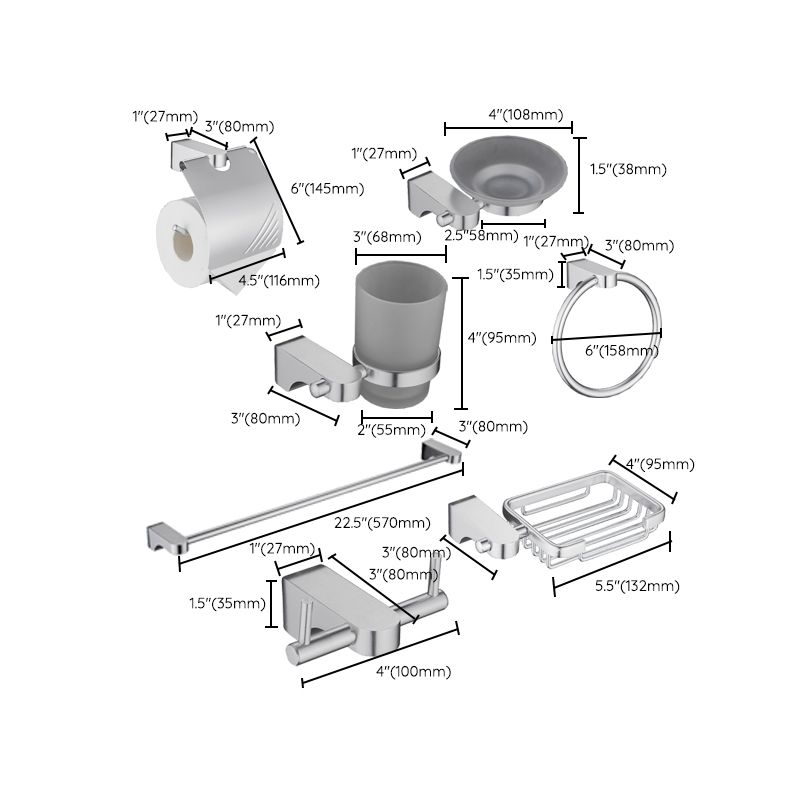 6-piece Chrome Bathroom Accessory as Individual Piece or as Set with Towel Ring Bar