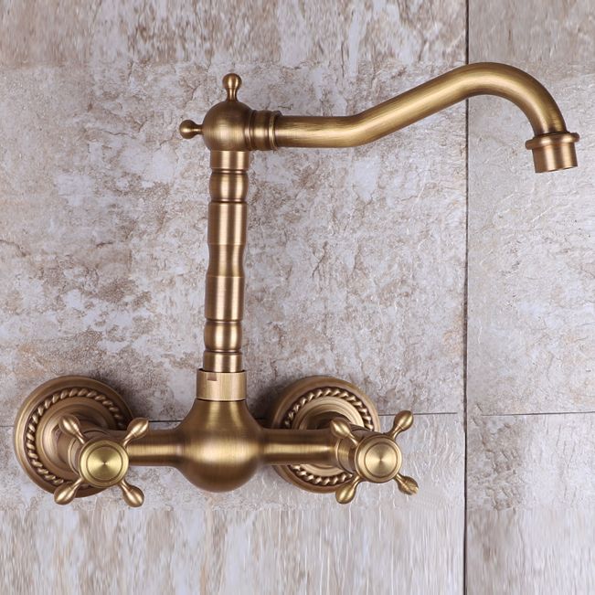 Vintage Bathtub Faucet Two Cross Handle Faucet Solid Copper Wall Mounted Faucet