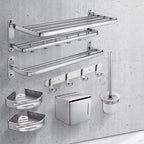 Contemporary bathroom accessory set made of aluminum with towel holder/bath shelf