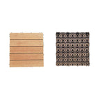 Teak-Finish 5-Slat Square Wooden Floor Tiles Connection Garden Tiles