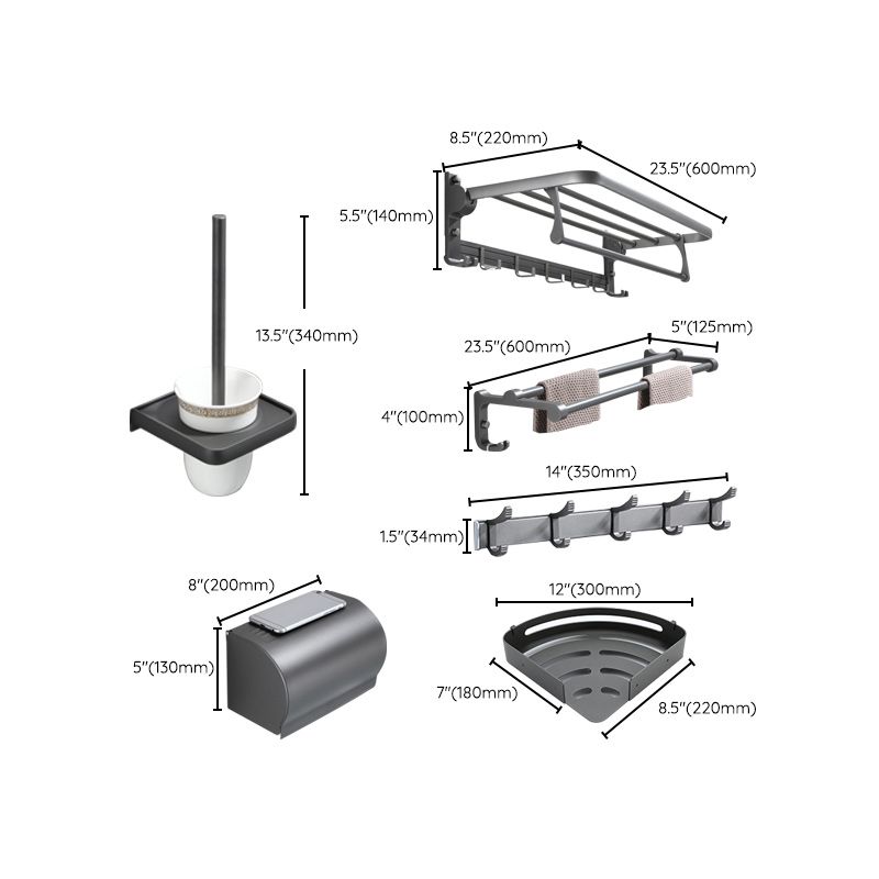 Contemporary Gray Bathroom Hardware Set Bathroom Shelf/Towel Bar Including Bathroom Set
