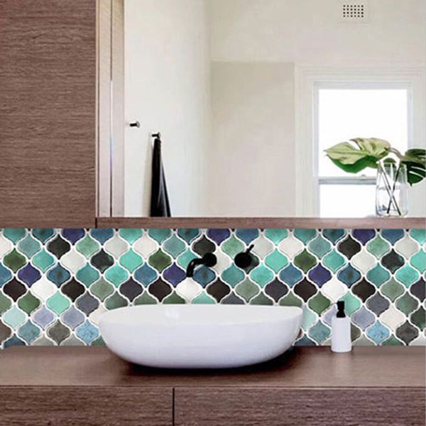 Square Peel & Stick Mosaic Tiles Plastic Arabesque Peel and Stick Wall Tile