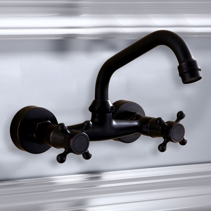 Black Wall-Mounted Bathroom Faucet American Classic Widespread Sink Faucet