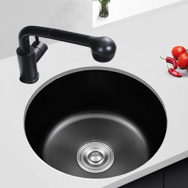 Stainless Steel Round Sink in Black Single Basin Undermount Sink with Basket Strainer