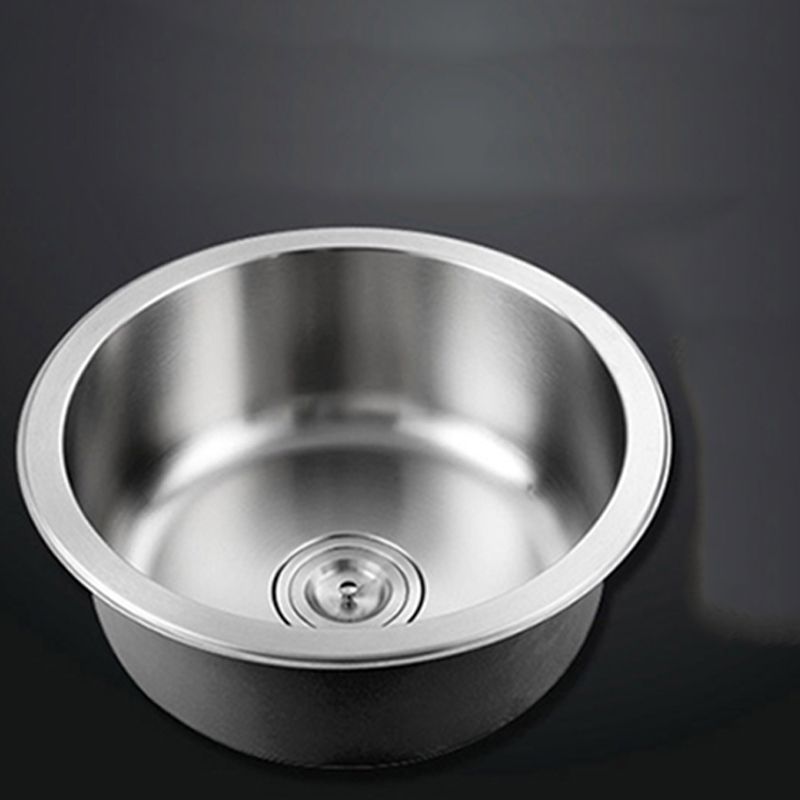 Contemporary Single Basin Kitchen Sink Round Stainless Steel Sink with Drain Strainer Set