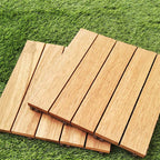 Teak-Finish 5-Slat Square Wooden Floor Tiles Connection Garden Tiles