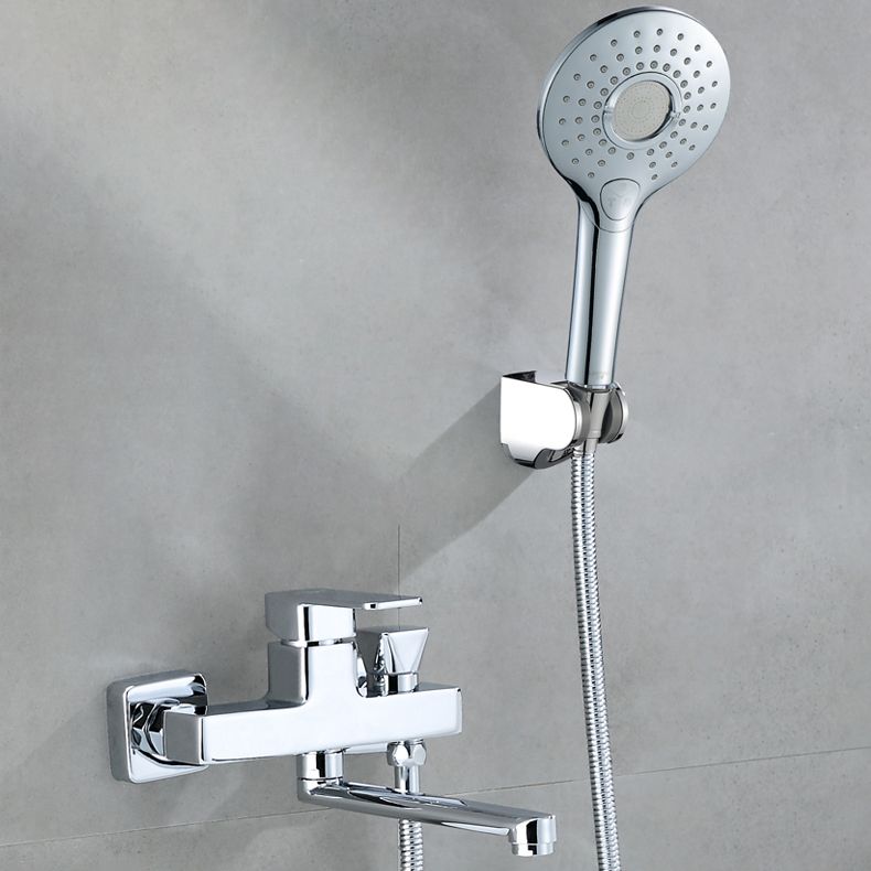 Wall Mounted Bathtub Faucet Trim Polished Chrome Swivel Spout with Hand Shower