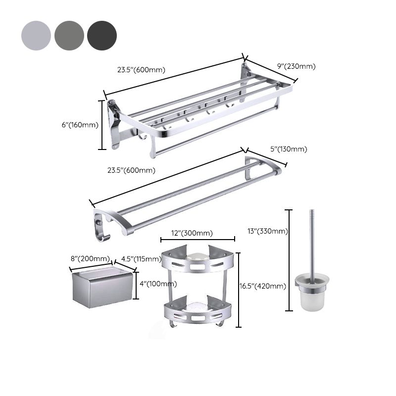 Contemporary Metal 5-piece Bathroom Accessories Set with Bath Shelf