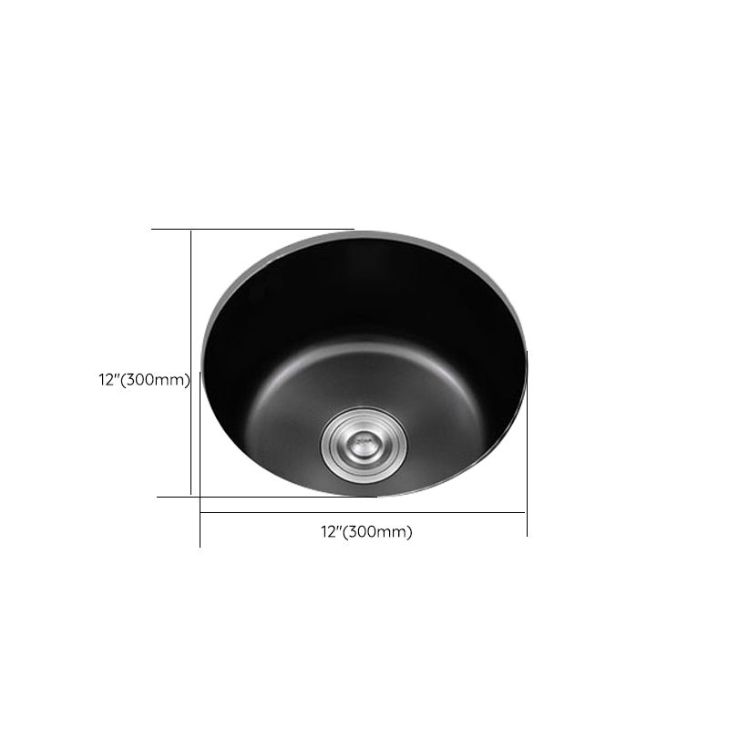 Stainless Steel Round Sink in Black Single Basin Undermount Sink with Basket Strainer