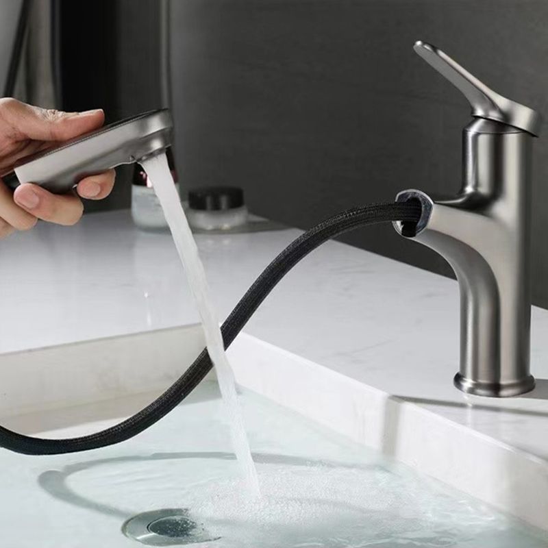 Modern Style Sink Faucet Single Handle Low Arc Pull Out Copper Sink Faucet