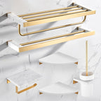 Brushed Brass Bathroom Accessory Set Metal & Marble Bathroom Hardware Set with Bathtub Shelf