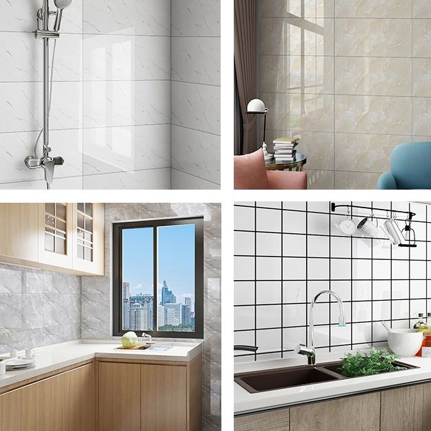 Stain Resistant Peel & Stick Tile Marble Effect Single Tile for Kitchen Backsplash