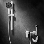 Round Shower Set White Wall Mounted Hand Shower Lever Handle Shower Hose Swiveling Shower Set