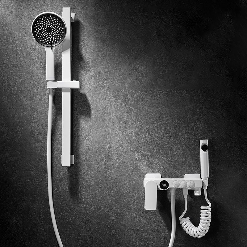 Round Shower Set White Wall Mounted Hand Shower Lever Handle Shower Hose Swiveling Shower Set