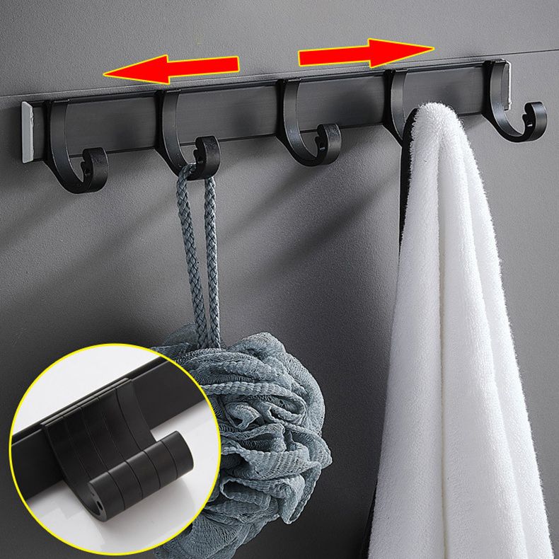 6-piece modern bathroom hardware set in matte black with bathroom shelf/towel holder & bathrobe hooks