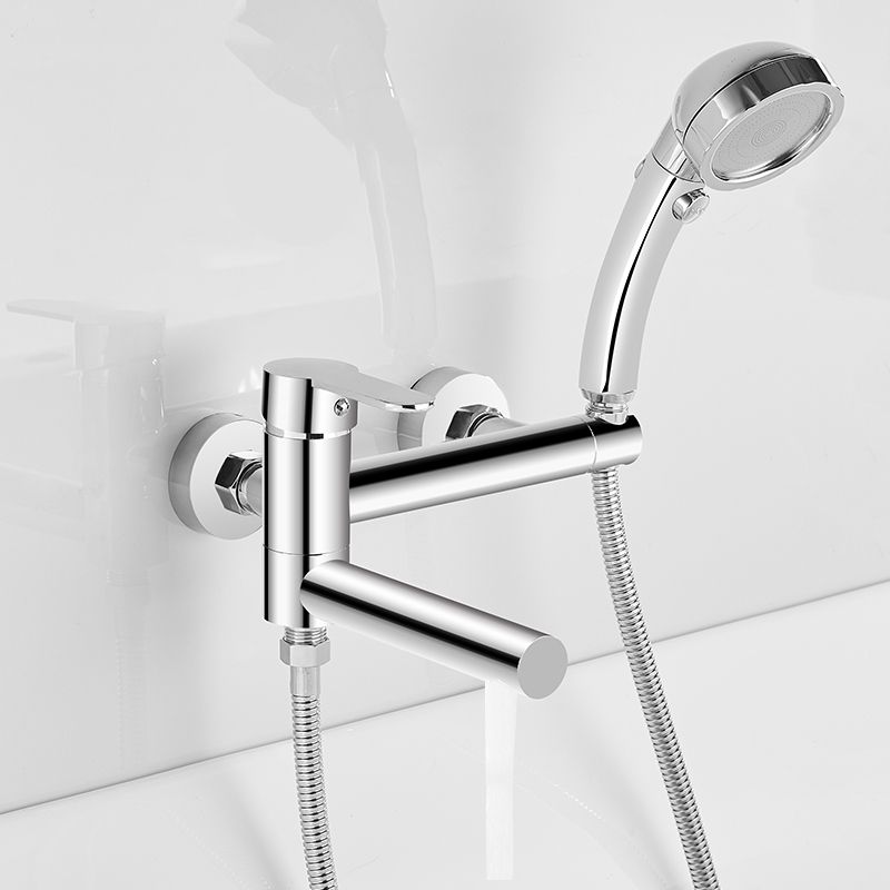 Wall-mounted metal swivel bathtub filler with single lever handle