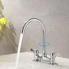 Round 2-Handle Basin Mixer 2-Hole Center-Set Basin Mixer with Curved Spout