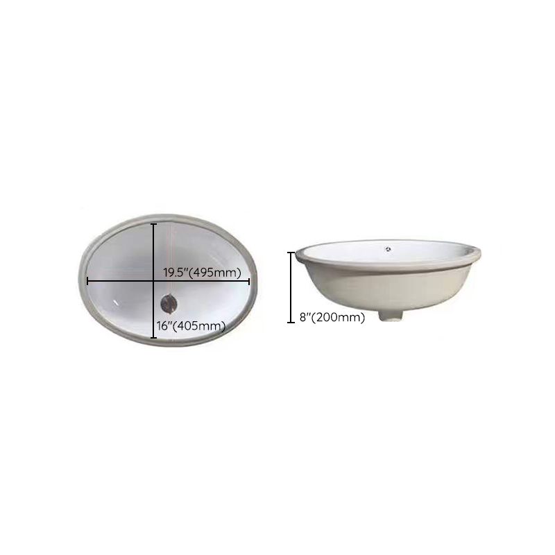 Modern Under-mount Sink Oval Porcelain with Pop-Up Drain Sink