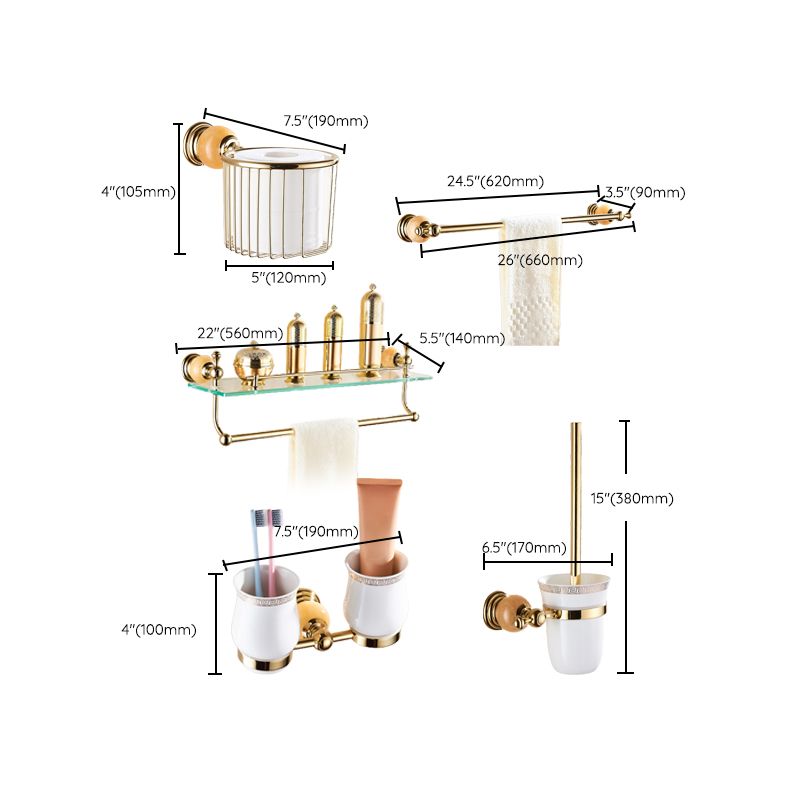 Modern bathroom accessories as a single piece or as a set in gold