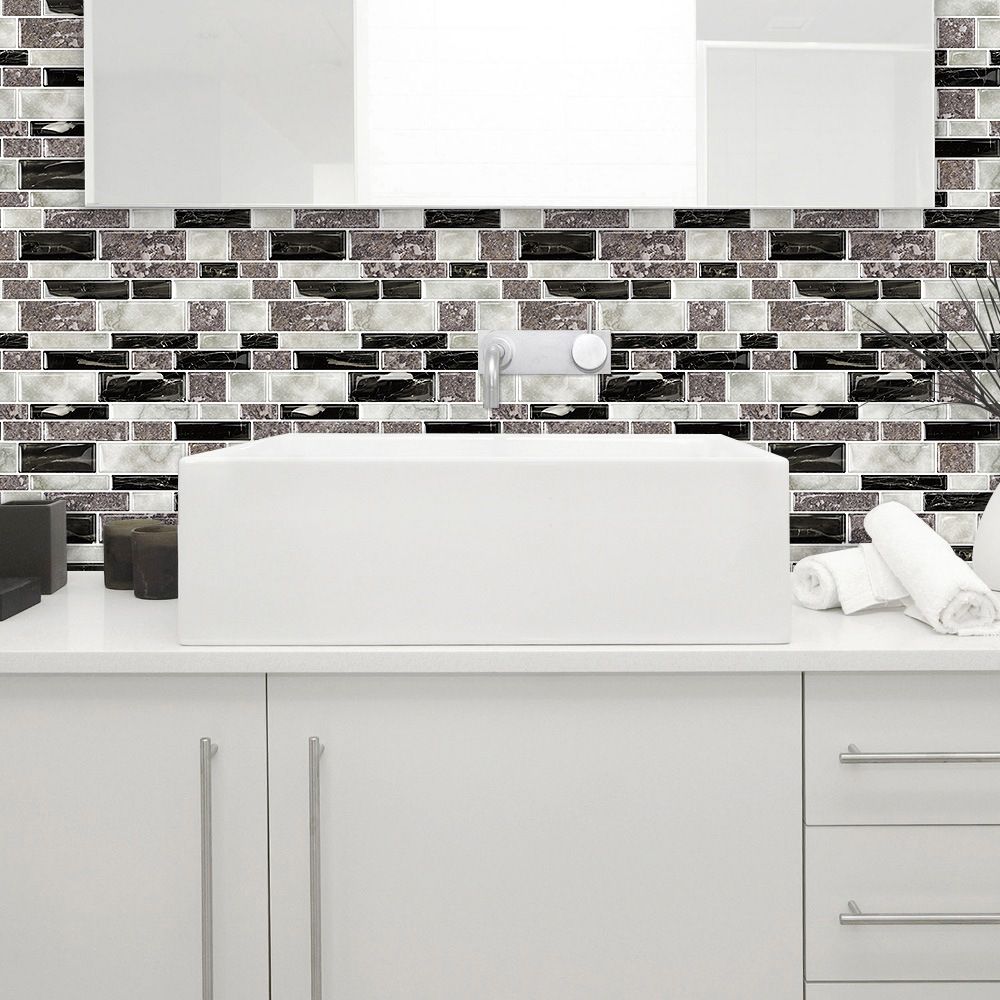 12"x 12" Resin Mosaic Tiles Square Self-Adhesive Tiles for Backsplash & Wall Tile