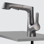 Modern Sink Faucet Lever Handle Copper Low Arc Pull-Out Sink Faucet