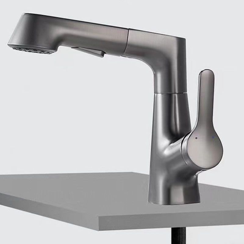 Modern Sink Faucet Lever Handle Copper Low Arc Pull-Out Sink Faucet