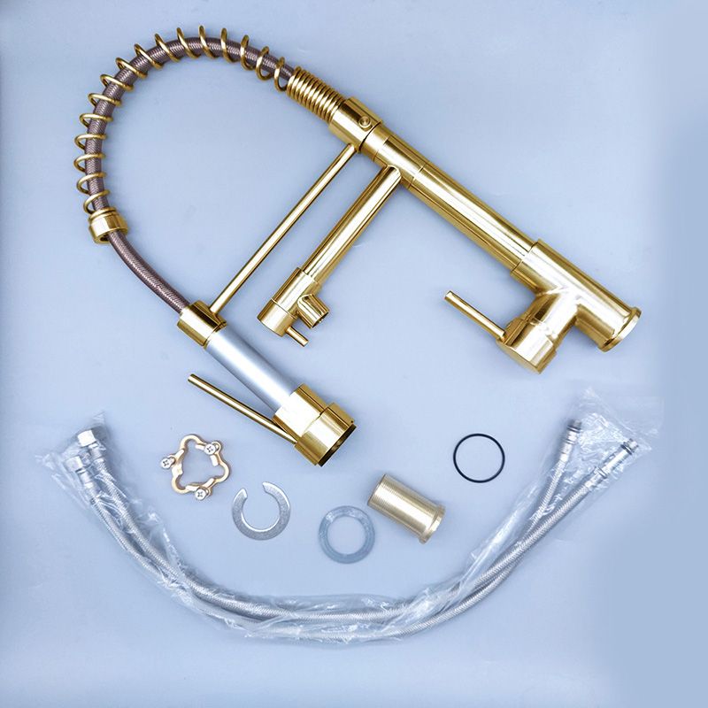Glam Basin Faucet Brass Lever Handles Spring Neck Three-Function Bathroom Sink Tap