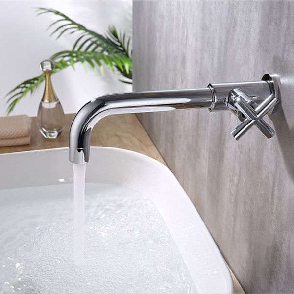 Glam Wall-mounted Bathroom Faucet Copper Single Handle Low Arc Basin Faucet for Bathroom