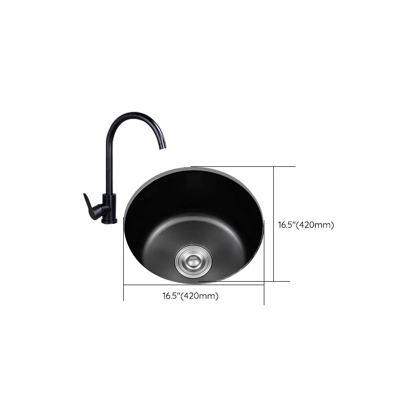 Stainless Steel Round Sink in Black Single Basin Undermount Sink with Basket Strainer