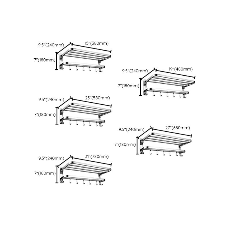 Contemporary bathroom accessory set made of chrome-plated stainless steel with bathrobe hooks/towel rail