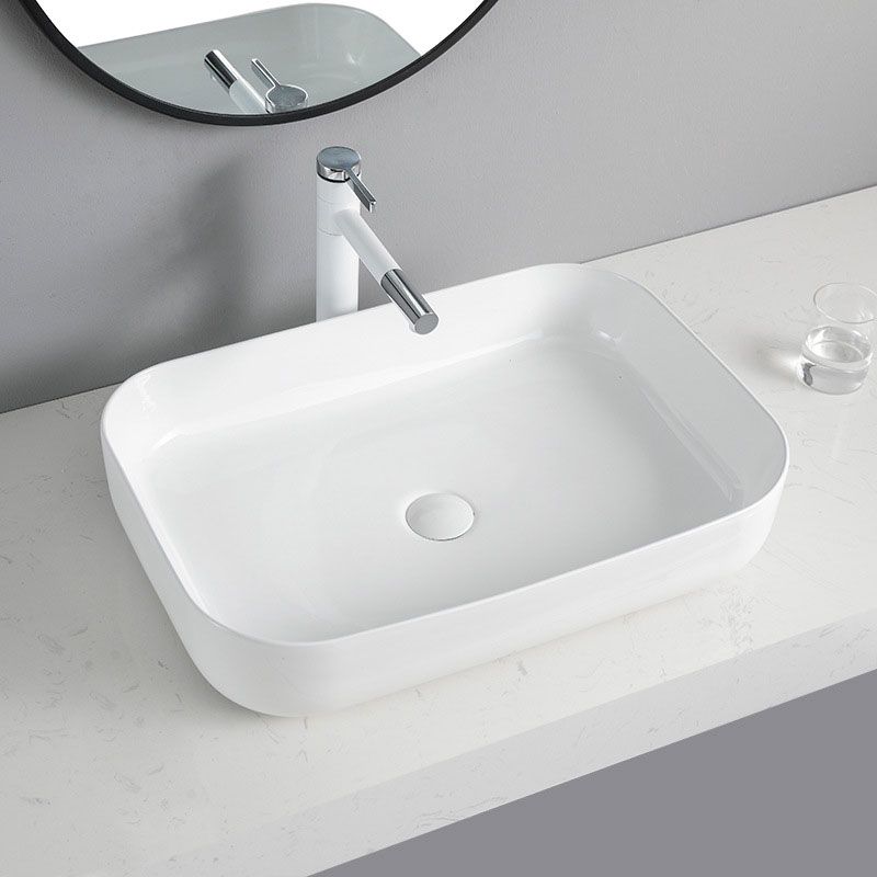 Contemporary Bathroom Sink Porcelain Rectangular Vessel Sink Sink Only
