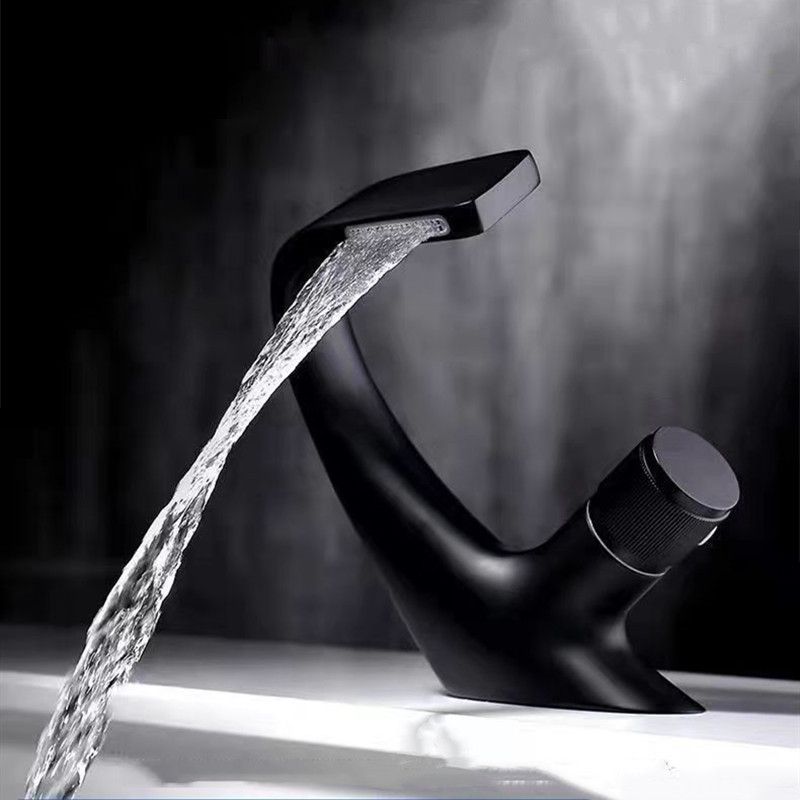 Button Handle Faucet Contemporary Style Faucet with Waterfall Spout