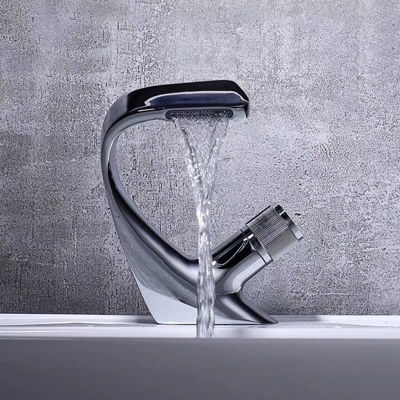 Button Handle Faucet Contemporary Style Faucet with Waterfall Spout